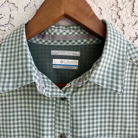 COLUMBIA Green Plaid Button-Down, Omni-Shade Sun Protection Long Sleeve W Small - Picture 4 of 13